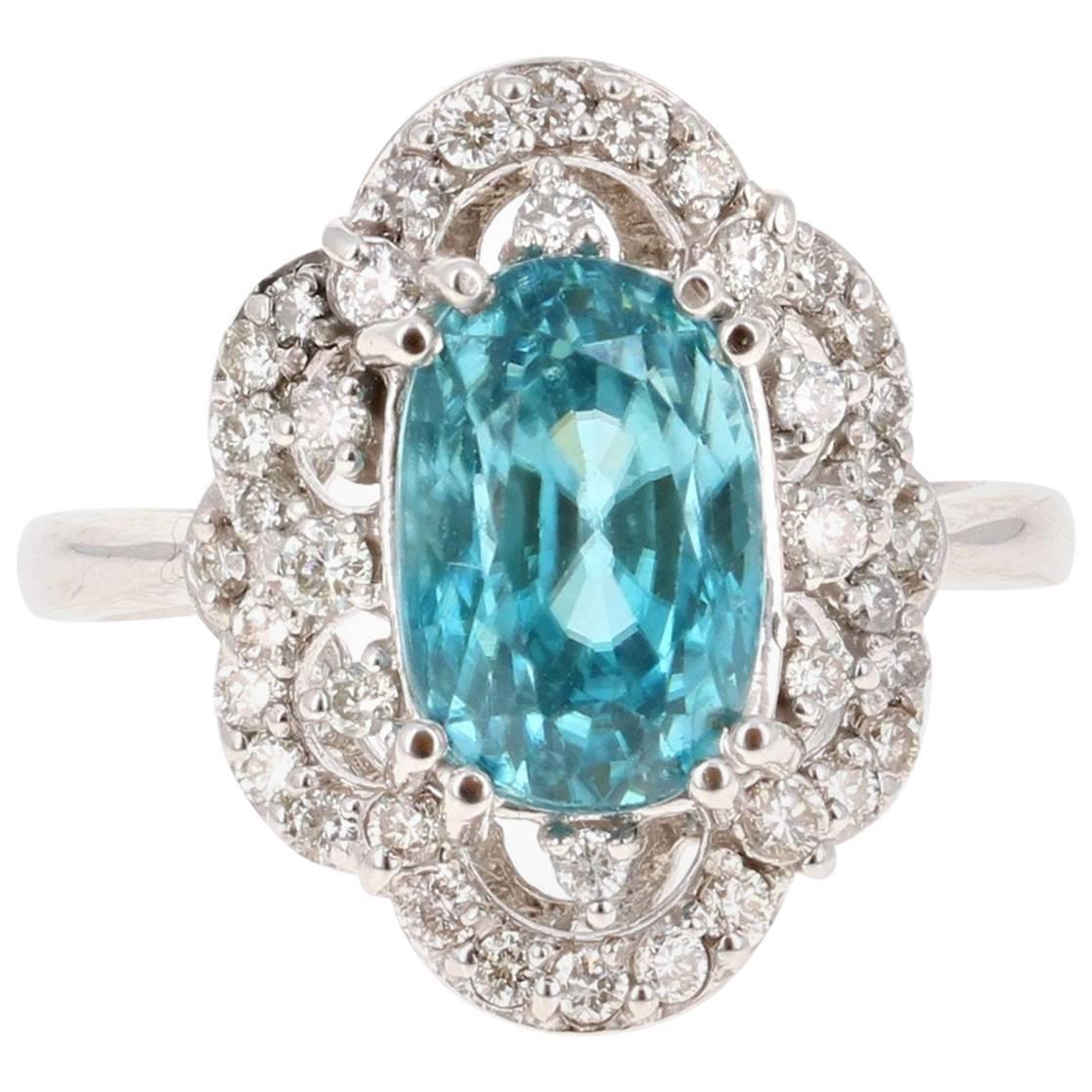 6.05 Carat Blue Zircon Diamond White Gold Ring