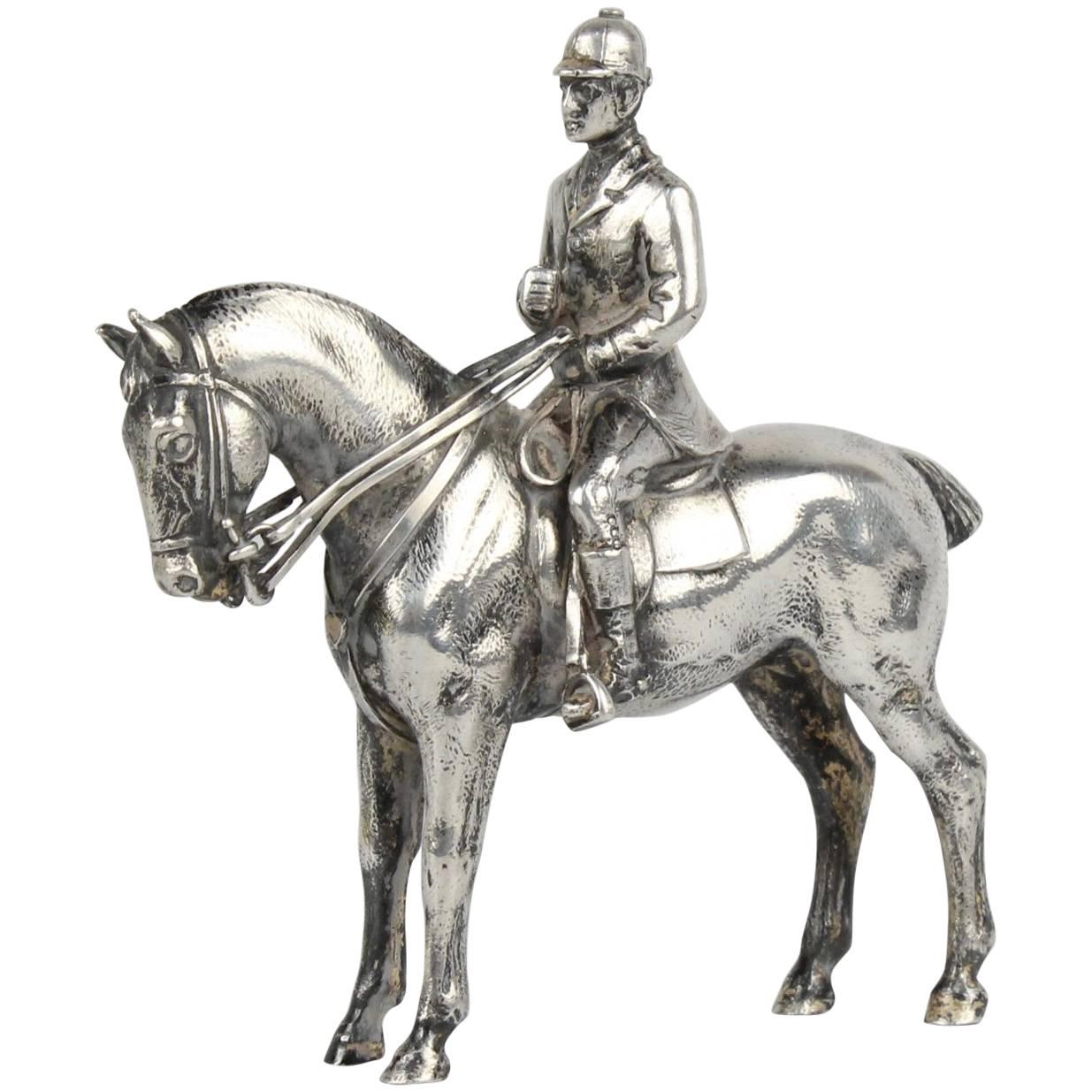 Finely Cast Silver Equestrian Dressage Sculpture