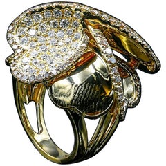 Dome Style 18 Karat Yellow Gold 2.58 Carat White Diamond Cocktail Ring