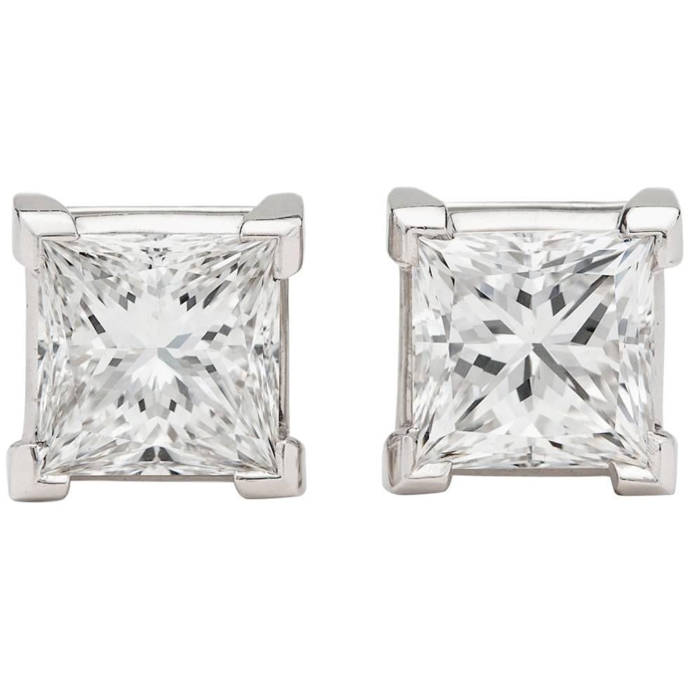 Spectacular F/VS1 Princess Cut Diamond Earrings