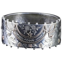 Antique Victorian Scottish Bangle 18 Carat Silver, circa 1880