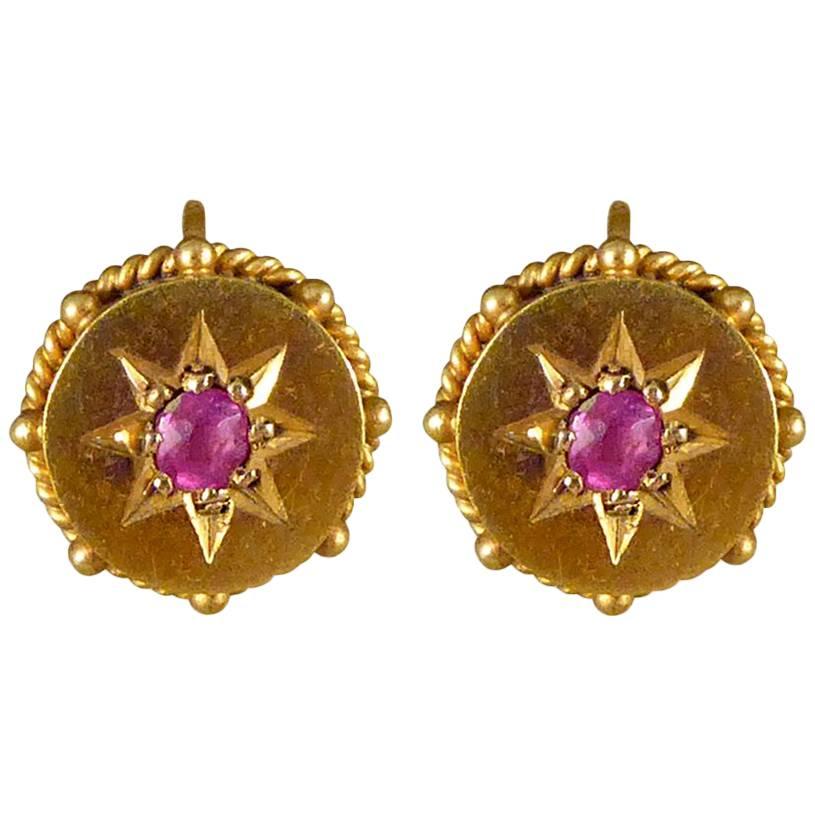 Late Victorian 15 Carat Yellow Gold Ruby Earrings