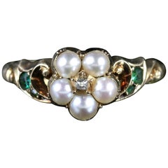 Georgian Emerald Diamond Pearl Ring 18 Carat, circa 1800