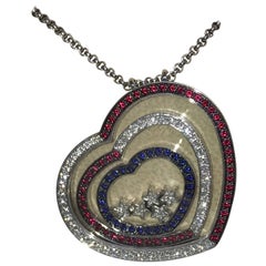 Chopard Happy Spirit White Gold Hearts Pendant with Rubies, Sapphires, Diamonds