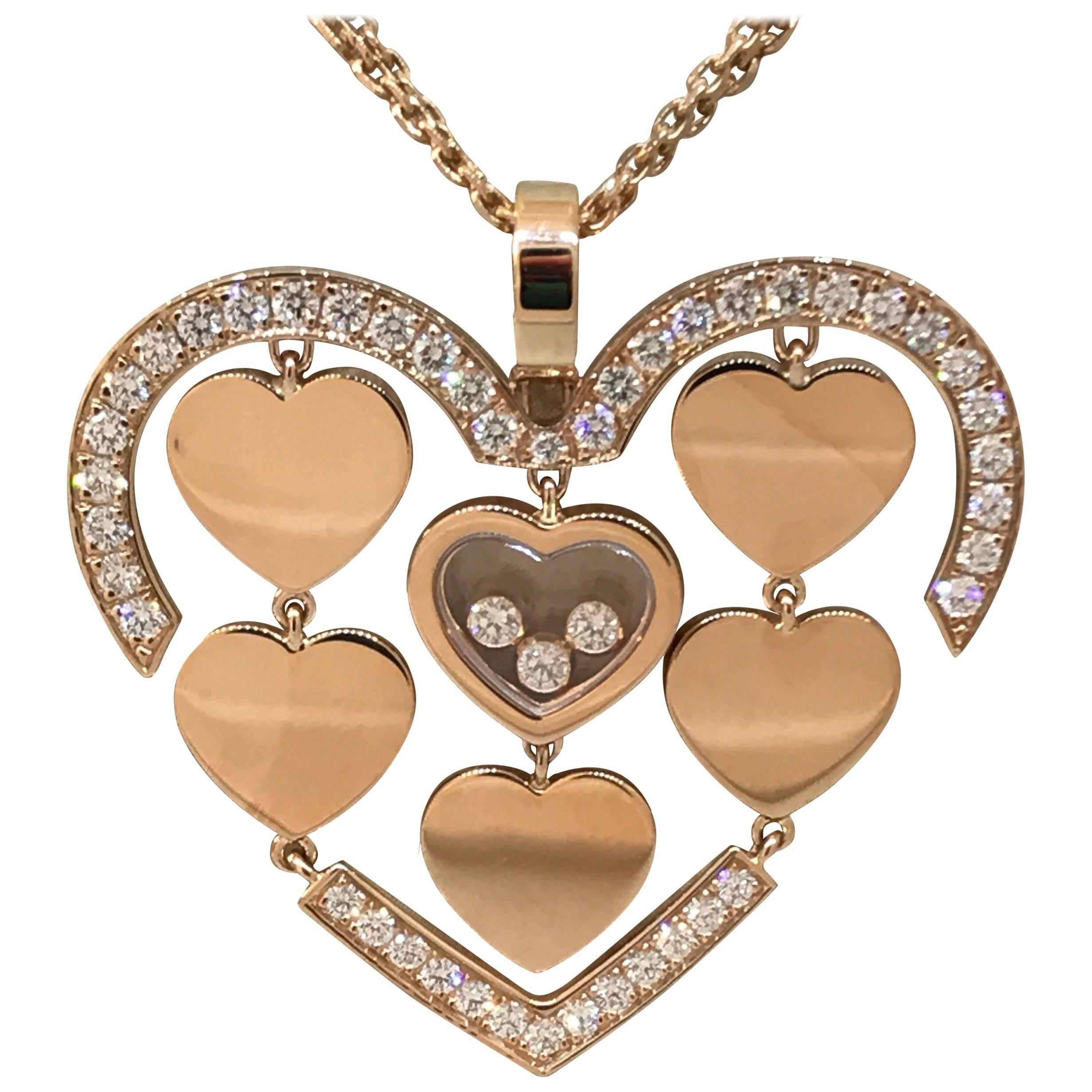 Chopard Amore Hearts 18 Karat Rose Gold and Diamonds Pendant or Necklace For Sale