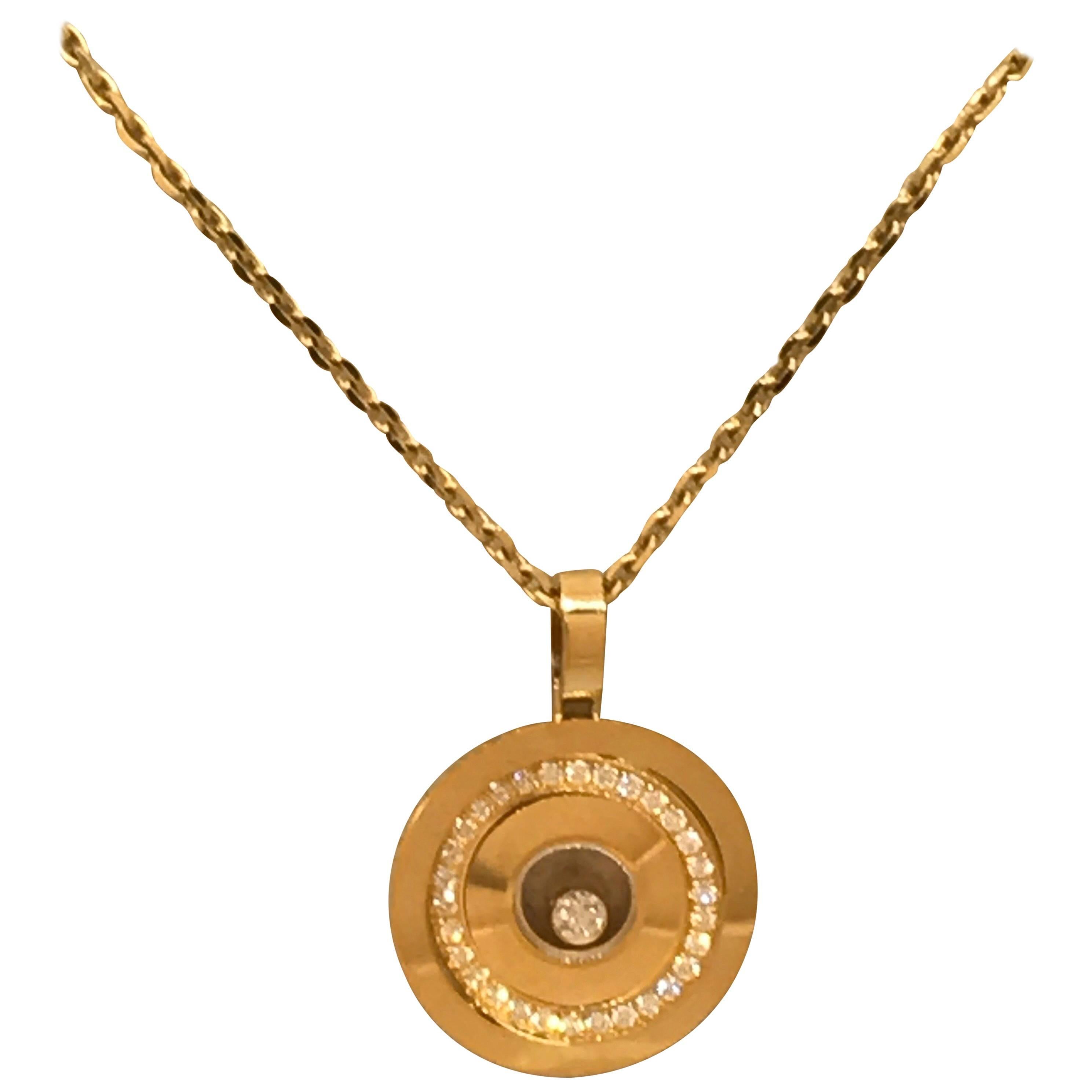 Chopard Happy Spirit Yellow Gold and Diamond Round Circle Pendant / Necklace