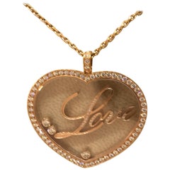 Chopard Happy Diamonds Rose Gold Large Heart Pendant / Necklace with "Love"