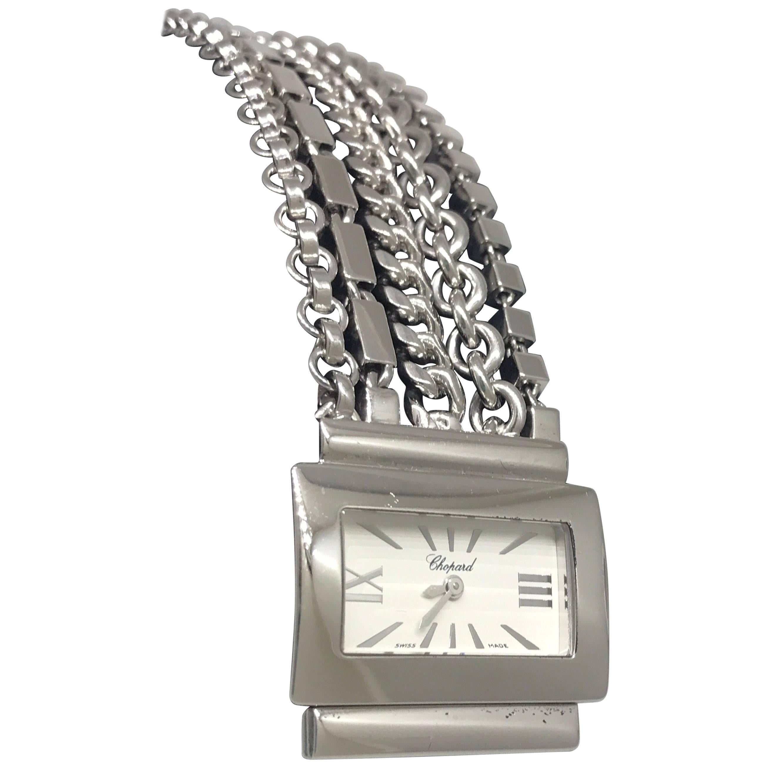 Chopard Classique 18 Karat White Gold White Dial Chains Bracelet Lady's Watch For Sale