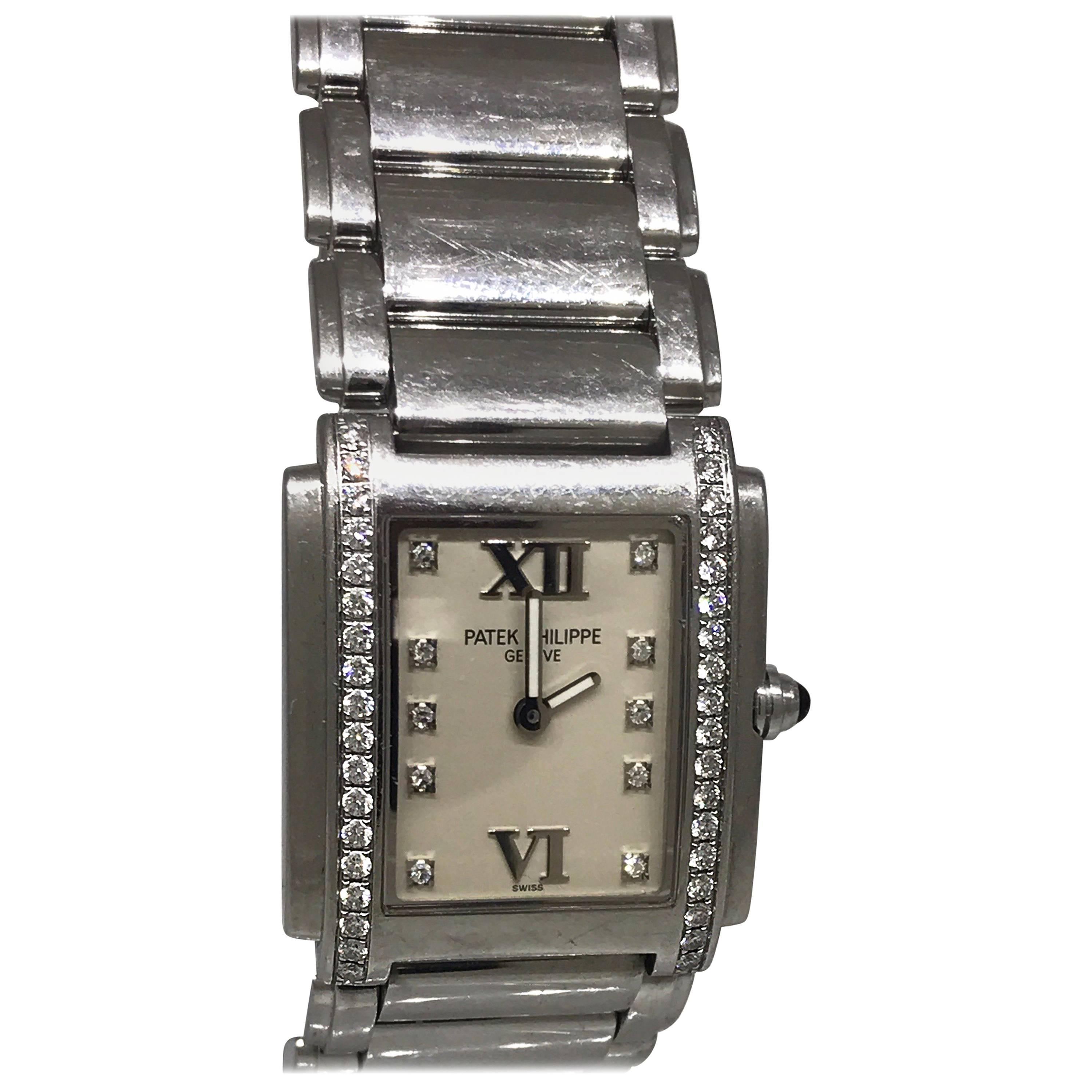 Patek Phillipe Twenty 4 Stainless Steel Diamond White Dial Lady's Watch 4910/10A For Sale