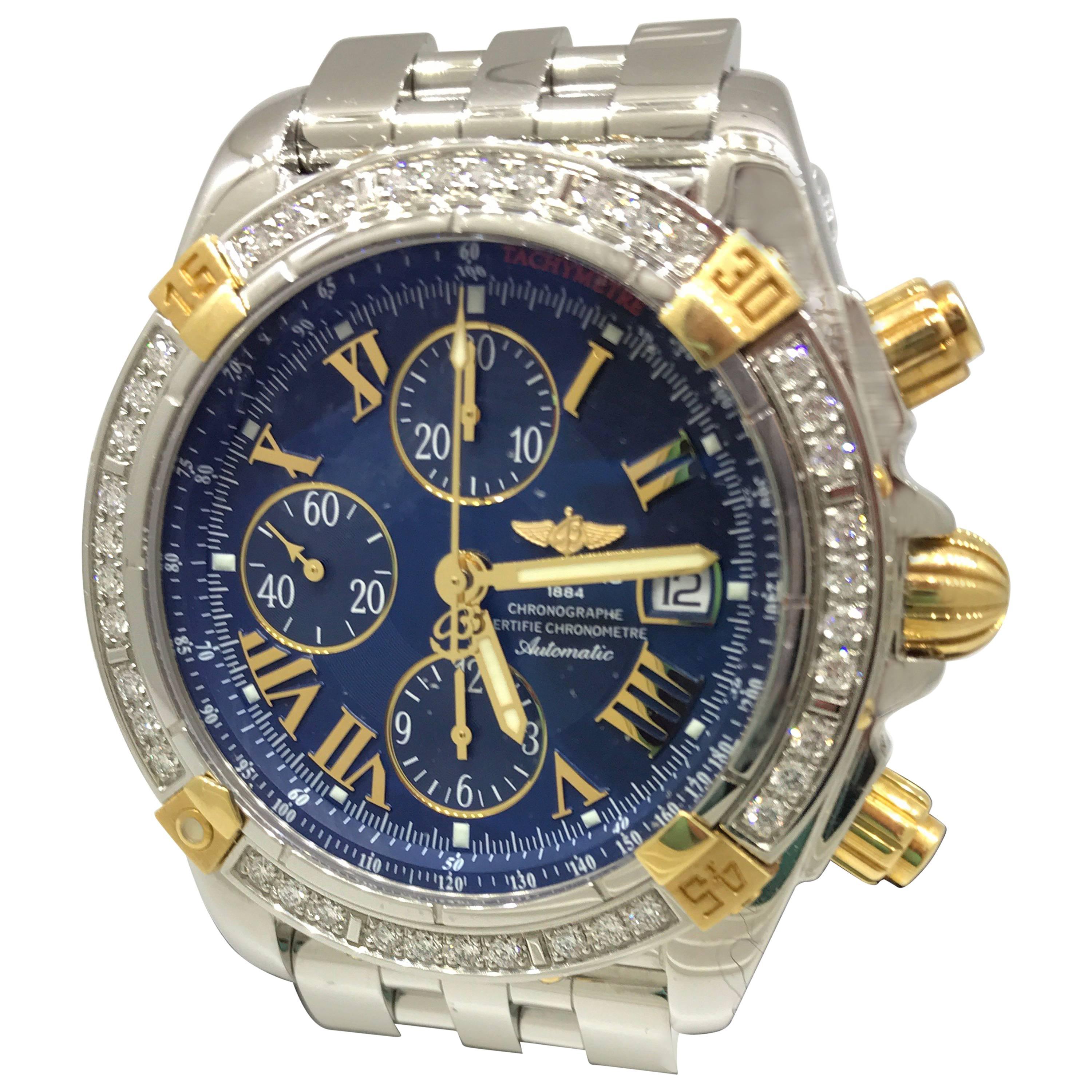Breitling Chronomat Evolution Two-Tone Diamond Bezel Chronograph Men's Watch
