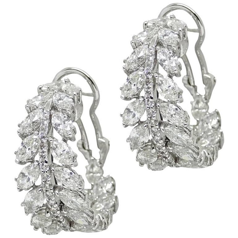 9.71 Carat Diamond Hoop White Gold Earrings For Sale at 1stDibs