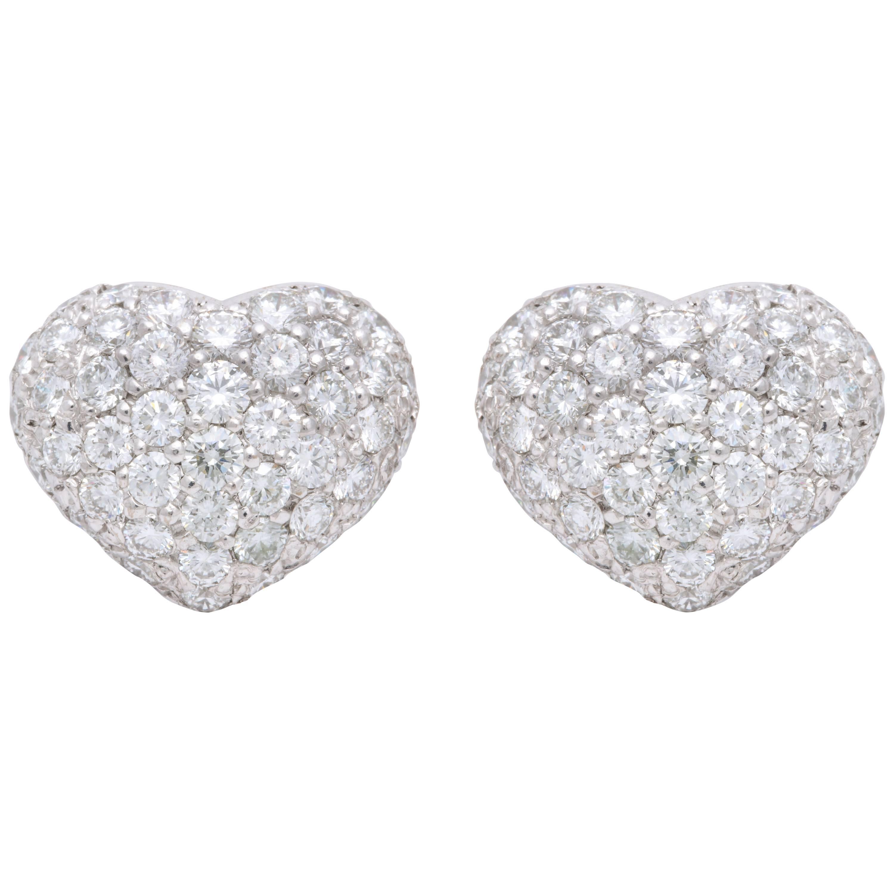 Diamond Pave 18 Karat White and Yellow Gold Heart Shape Earrings For Sale