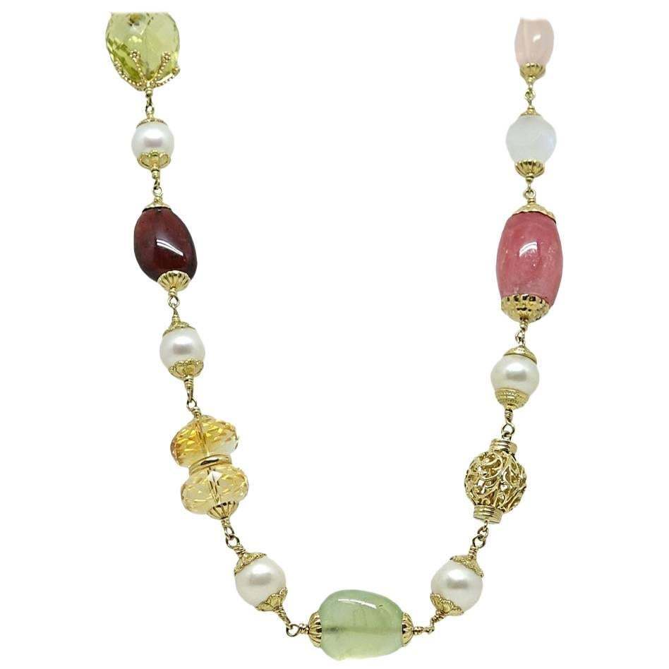 Seaman Schepps Multi Stone Yellow Gold Necklace For Sale