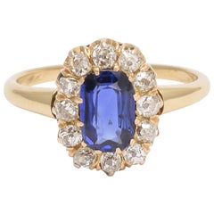 Victorian Sapphire and Old Mine Cut Diamond Oval Cluster Ring