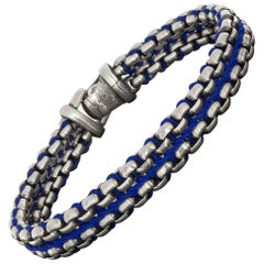 David Yurman Chain Collection Sterling Silver Woven Blue Nylon Bracelet