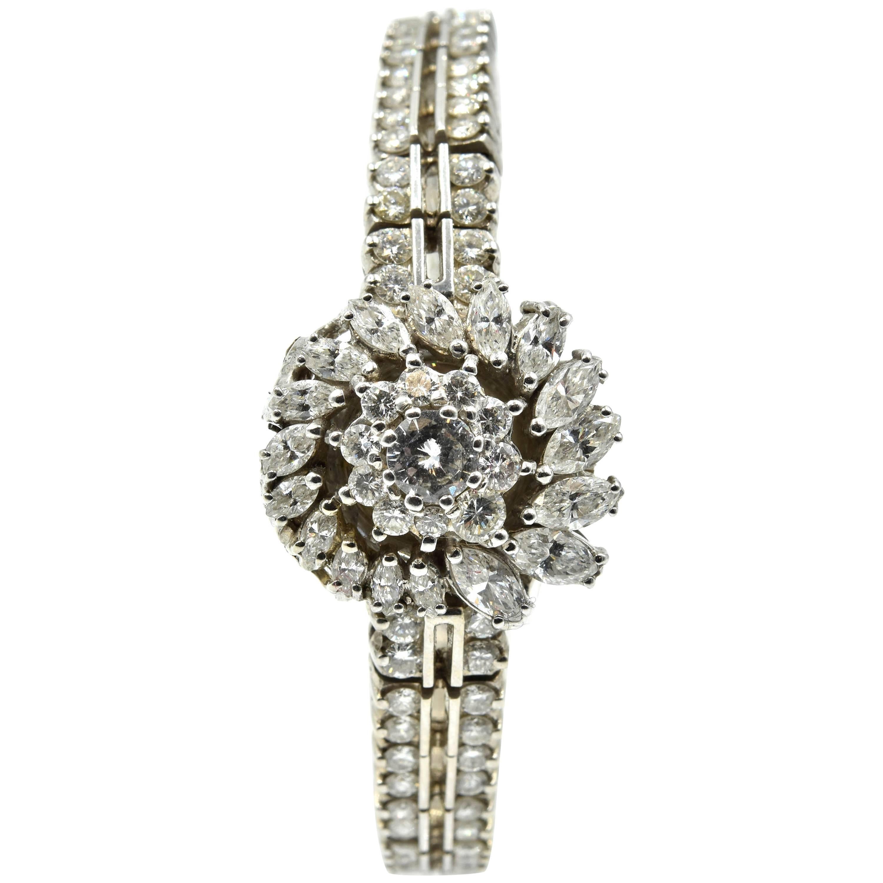 Omega Ladies White Gold Diamond Vintage Manual Wristwatch