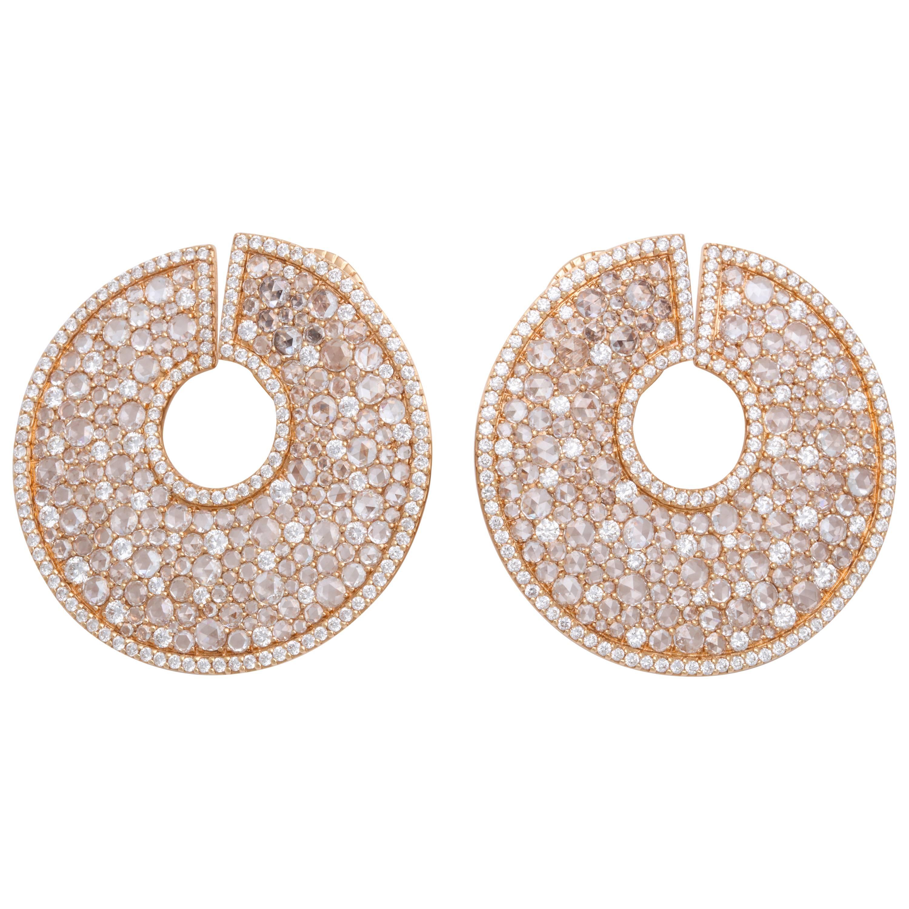 18 Karat Rose Gold Diamond C-Scroll Earrings For Sale