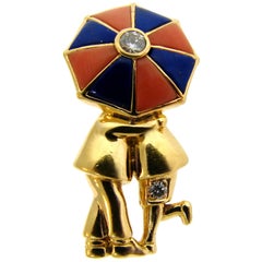 Van Cleef & Arpels Broche en or jaune avec Lapis Corail Diamant VCA 1950