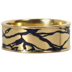 Blue Enamel Gold Dress Band Ring 
