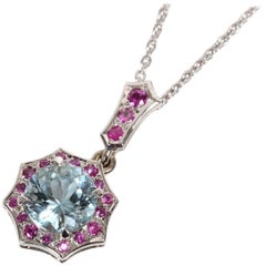 Aquamarine Pink Sapphire Platinum Pendant Necklace