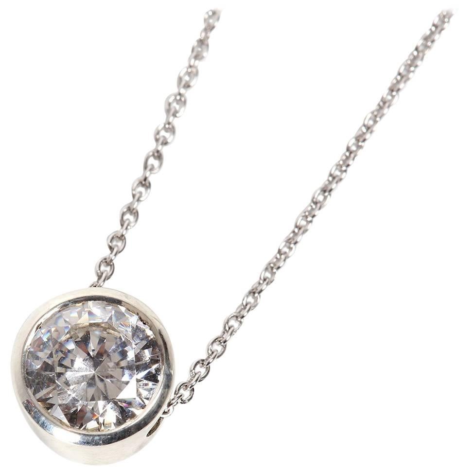 Platinum White Diamond Slider Pendant Necklace For Sale