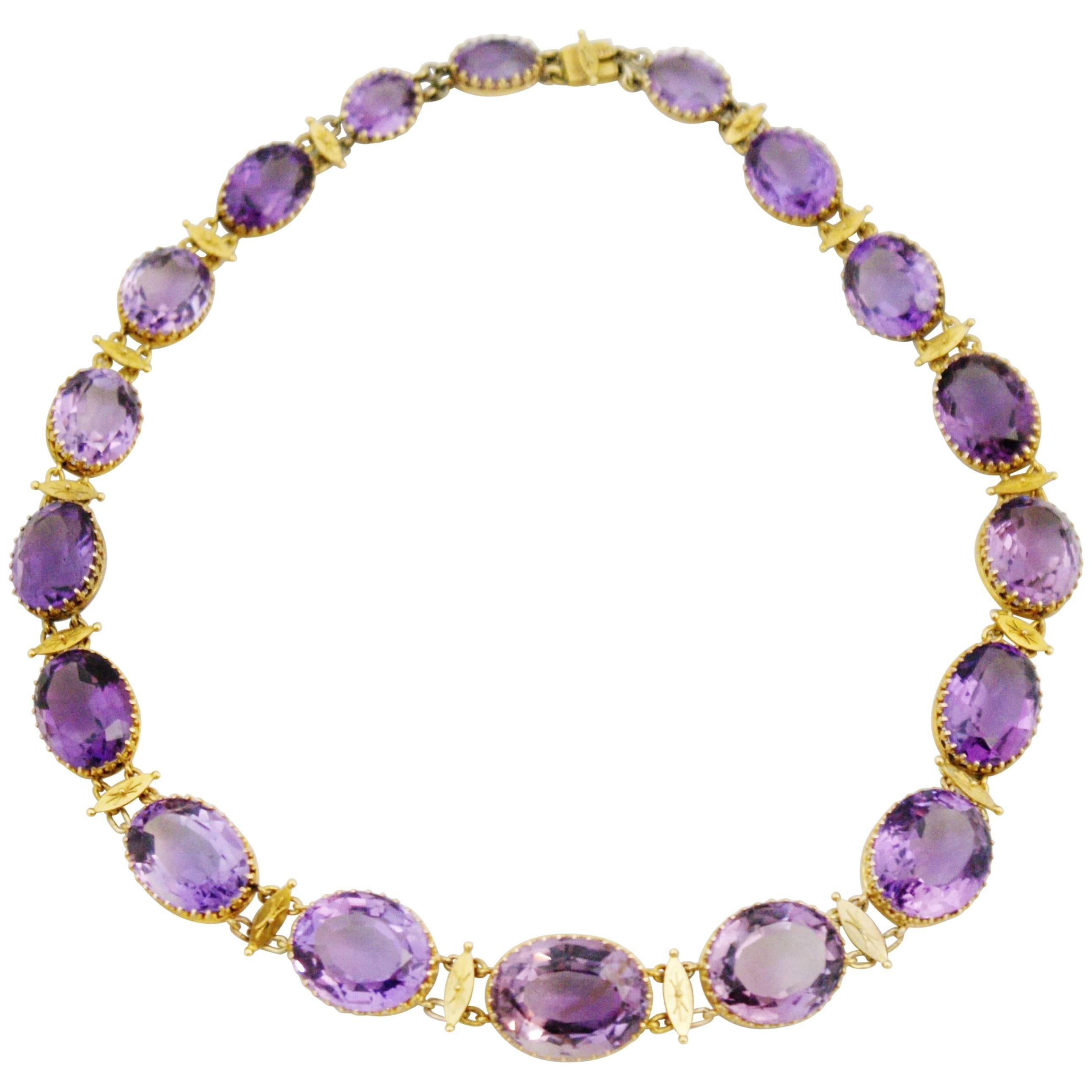Victorian Etruscan Revival Amethyst and Gold Riviere Necklace For Sale