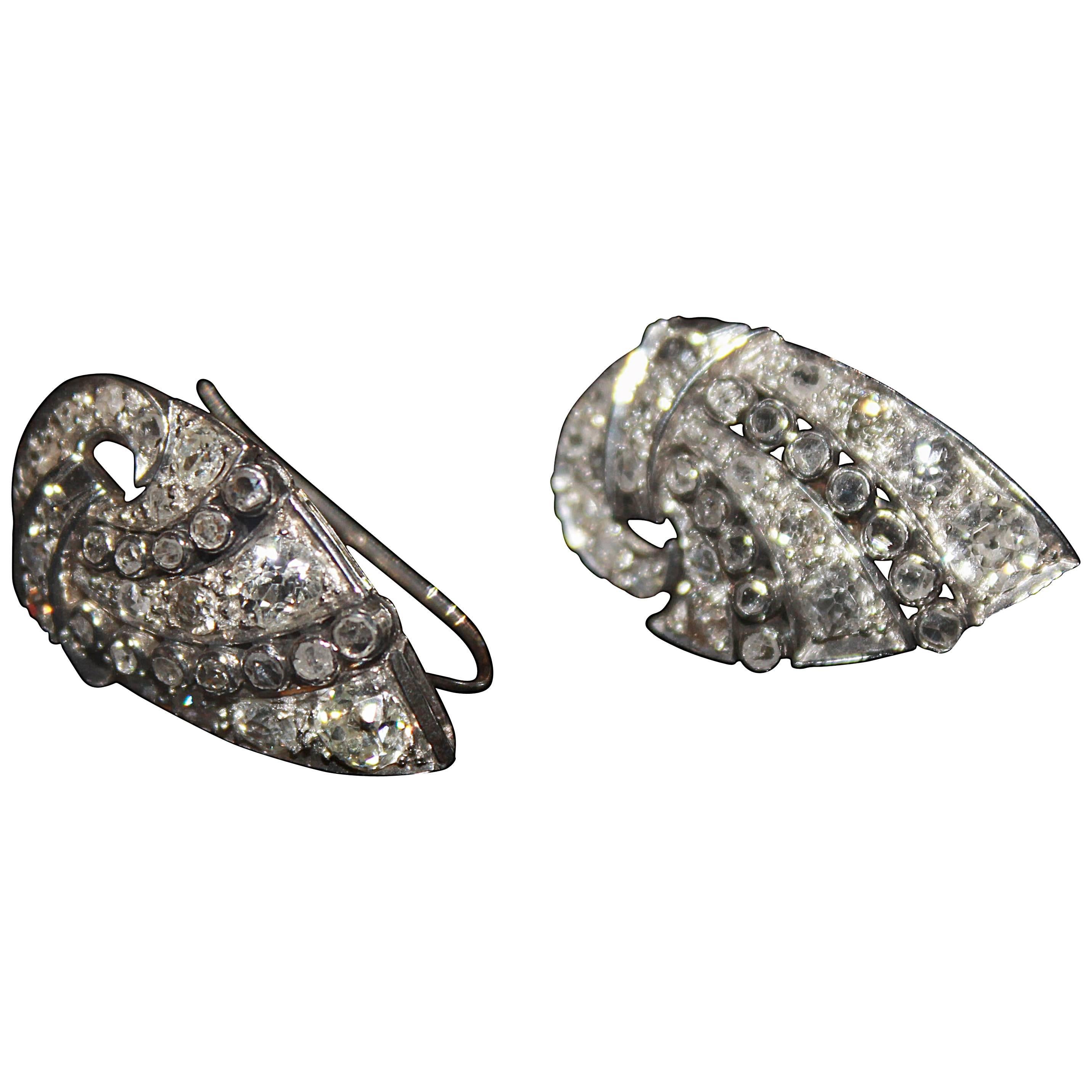 Art Deco Diamond and Platinum Earrings For Sale