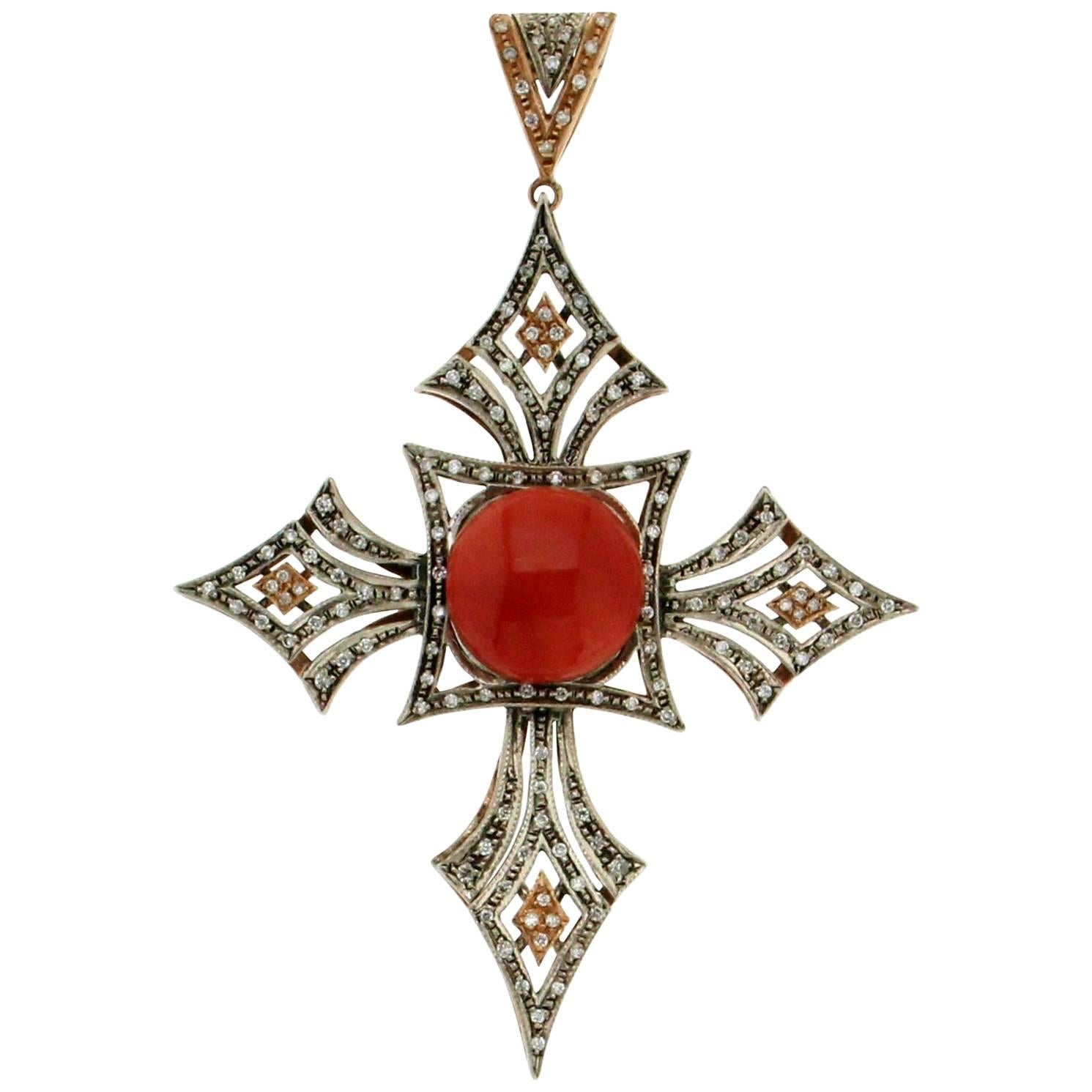 White Gold Russian Eastern Orthodox Cross Charm Pendant
