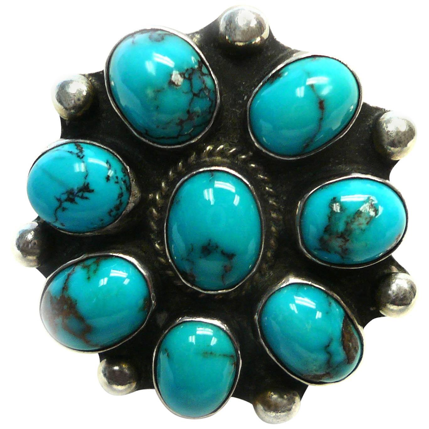Navajo Native American Sterling and Turquoise Ring Signed by W Yellowhorse