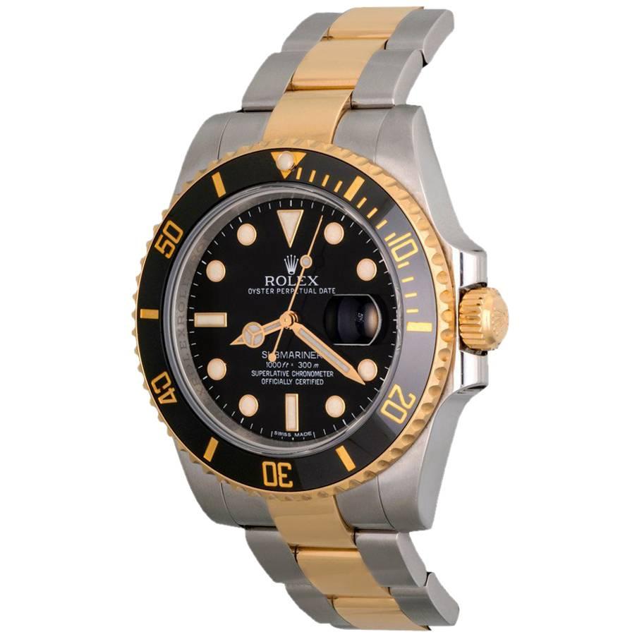 Rolex Yellow Gold Stainless Steel Submariner Ceramic Bezel Automatic Wristwatch 