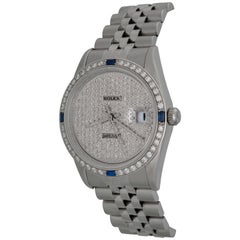 Rolex Stainless Steel Datejust Diamond and Sapphire Bezel Wristwatch Ref 16220