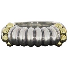 Lagos Yellow Gold and Sterling Silver Fluted Caviar Dome Band Ring