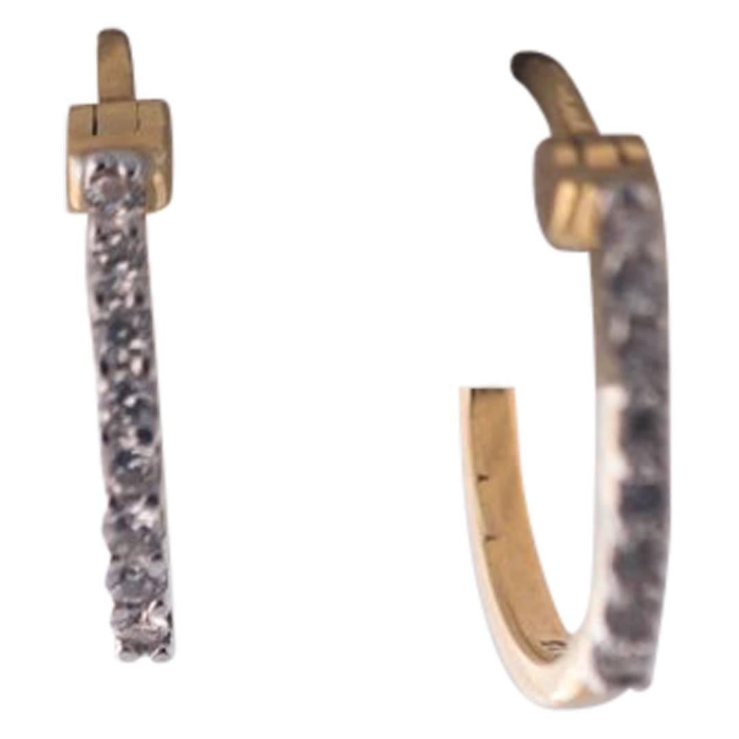 Diamond and 18 Karat Yellow Gold Mini Hoop Earrings For Sale at 1stDibs