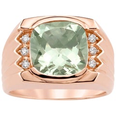 Cushion Green Amethyst Diamond Men's Ring