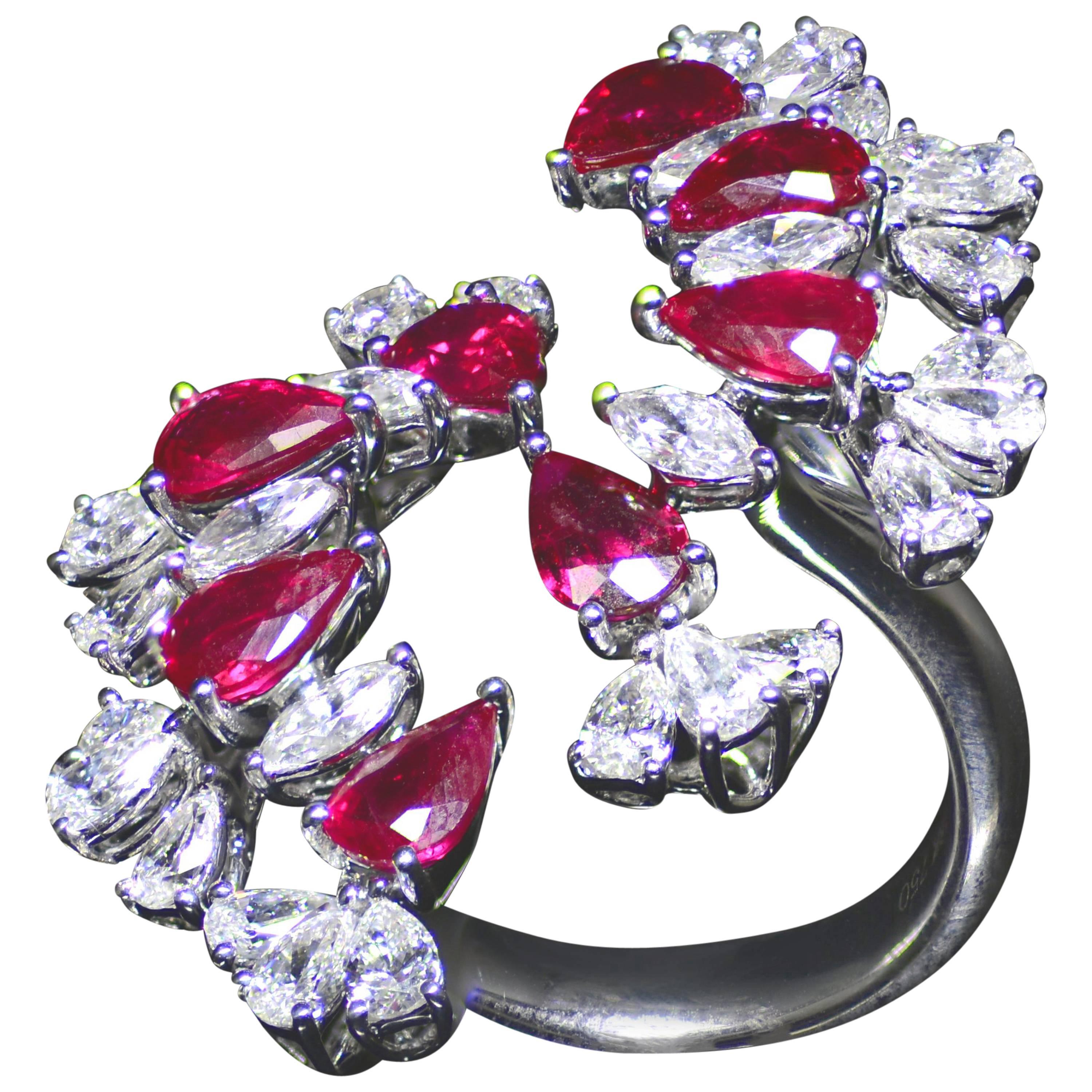Burma Ruby Diamond Cocktail Ring For Sale