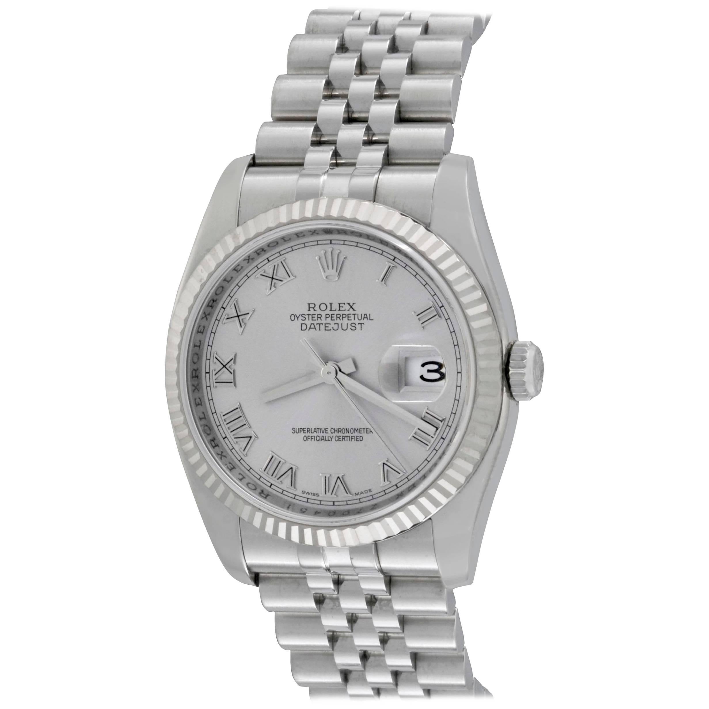 Rolex White Gold Stainless Steel Datejust Wristwatch Ref 116234