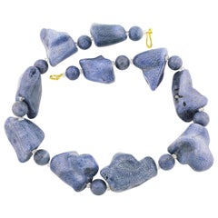 AJD BoHo Chic Natural 24" Long Blue Coral with Gold-Plated Clasp