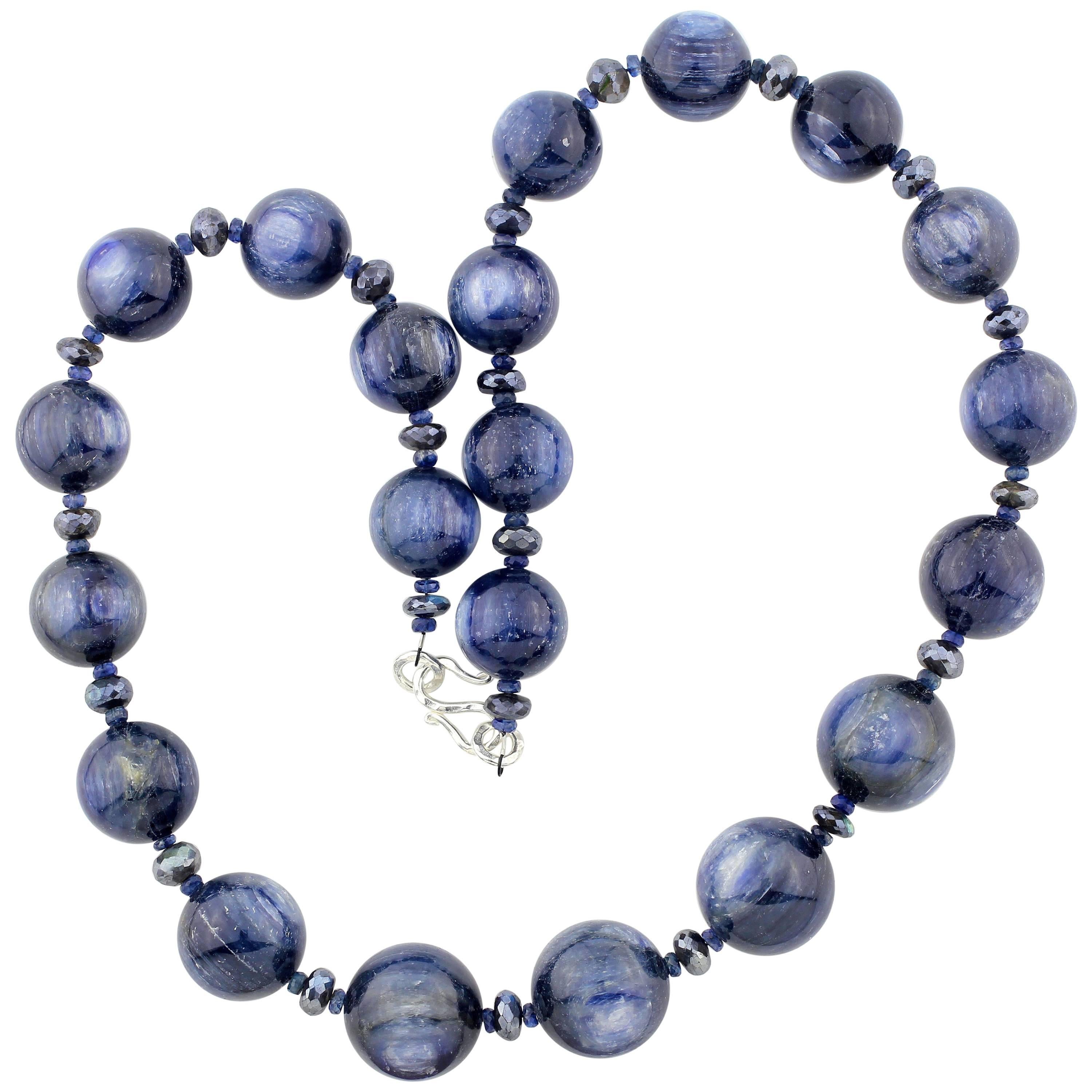 AJD Unique Glowing Natural Blue Kyanite Necklace with Sterling Silver Clasp