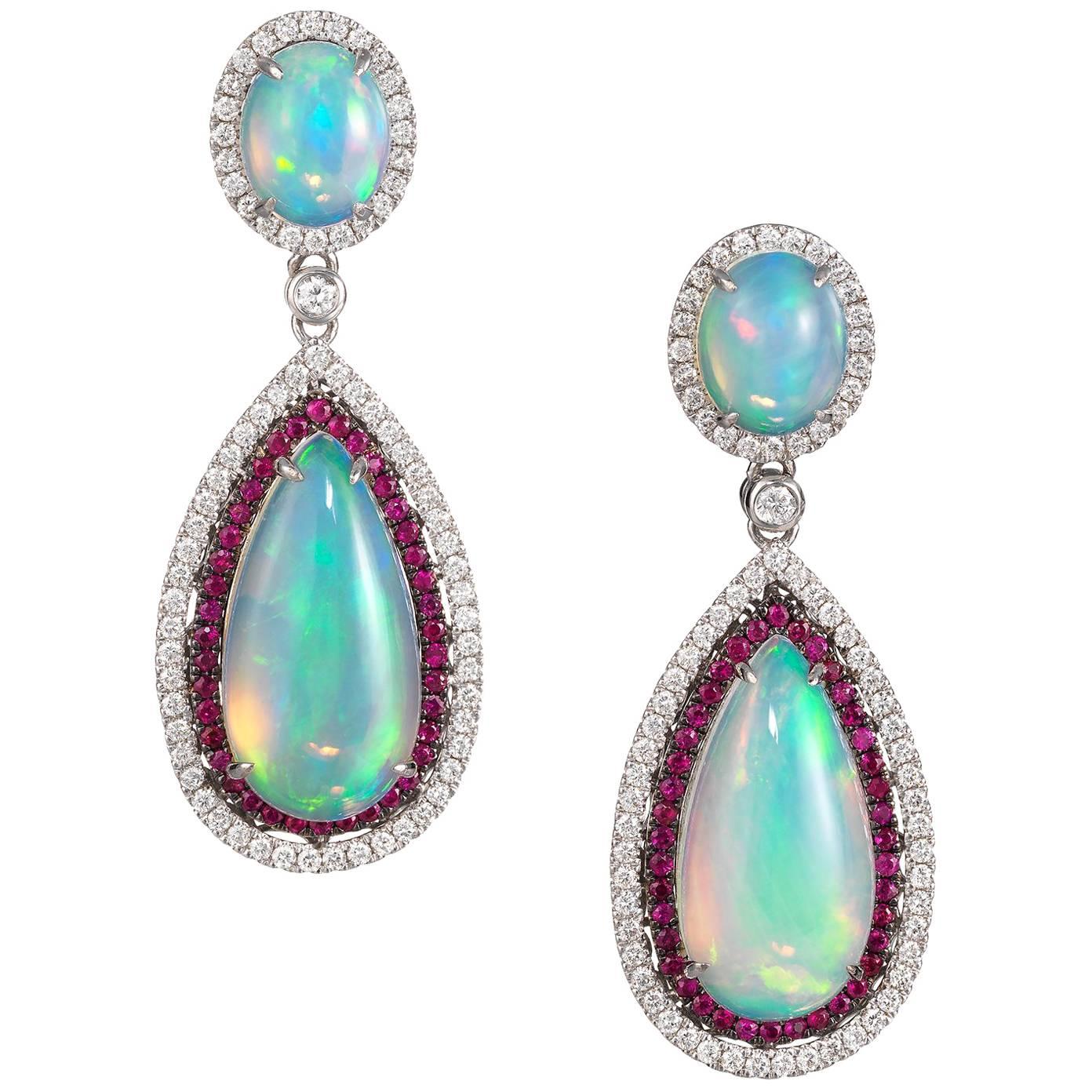 Dvani Gold Opal Diamond and Ruby Earrings