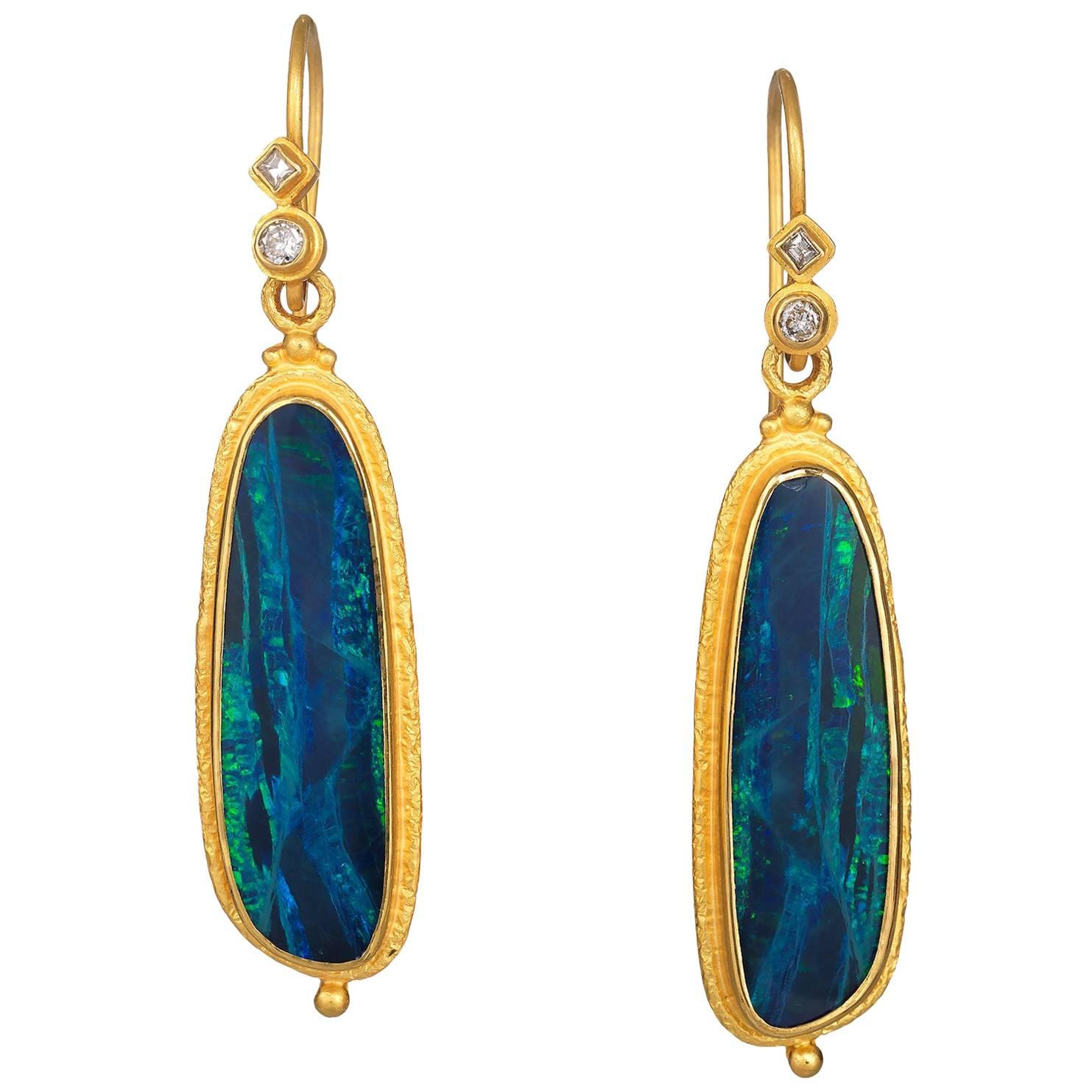 Kimarie Gold and Opal Doublet and Gold Earrings with Diamond