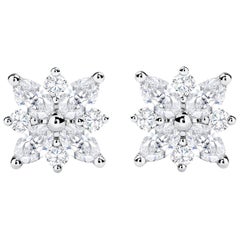 Roman Malakov 0.99 Brilliant Round and Marquis Diamond Starburst Stud Earrings