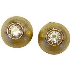 Michael Kneebone Silver Sapphire Hammered Gold Dome Button Earrings