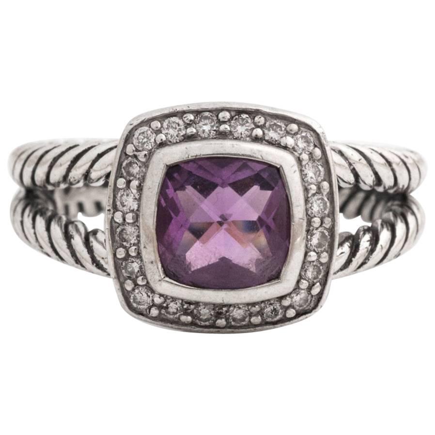 David Yurman Albion Amethyst and Diamond Ring in Sterling Silver