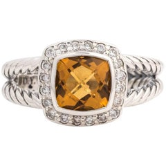David Yurman Albion Citrine Ring with Diamond Halo in Sterling Silver