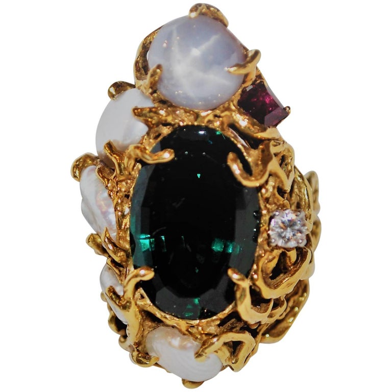 Barbara Anton Green Tourmaline Star Sapphire Ring For Sale at 1stdibs