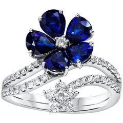 Blauer Saphir- und Diamant-Blumenring