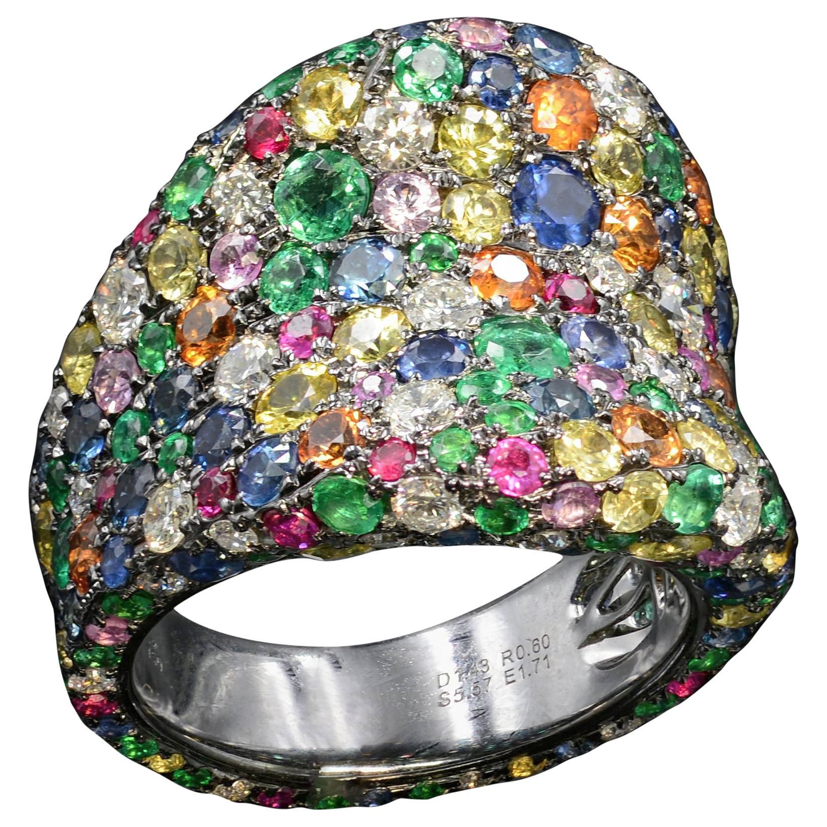 18K Gold Cocktail Ring featuring 5.83 Carats of Diamonds and Precious Gemstones For Sale