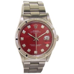 Vintage Rolex Stainless Steel Red Dial Oyster Perpetual Watch, circa 1981