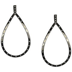 Front Facing Pear Shaped 18 Karat Gold and Diamond Hoop Drop Earrings