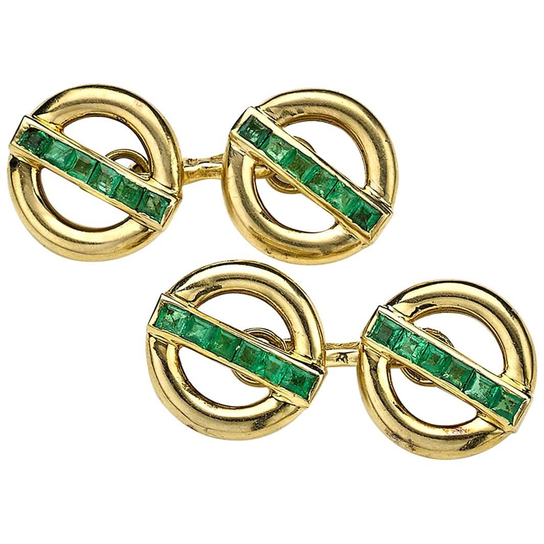 Pierre Brun French Emerald and Gold Cufflinks